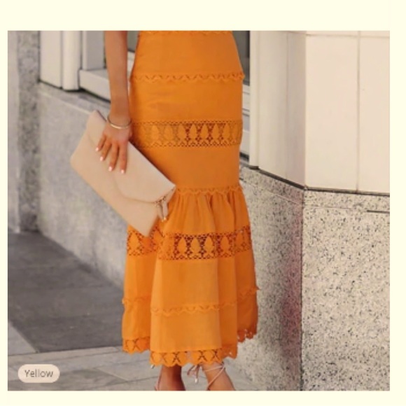Orange 🍊 Midi Embroidered Dress - Picture 3 of 9
